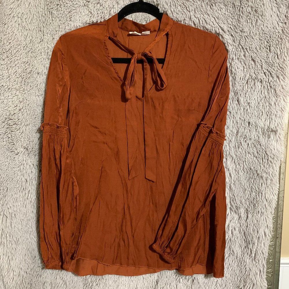 S rust orange neck tie blouse - Picture 1 of 4